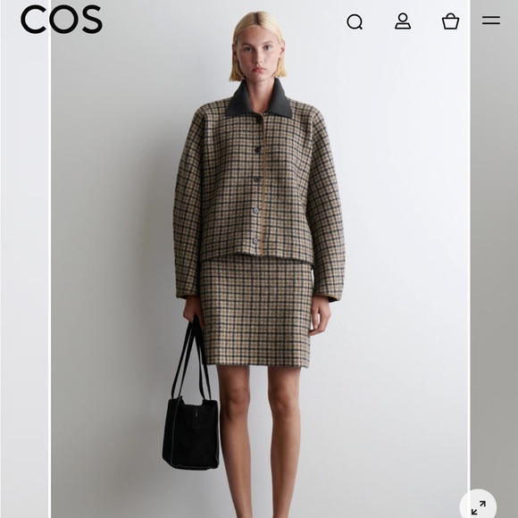 COS Sculpted Merino Wool Short Jacket Beige Checked Size Large - Picture 6 of 12
